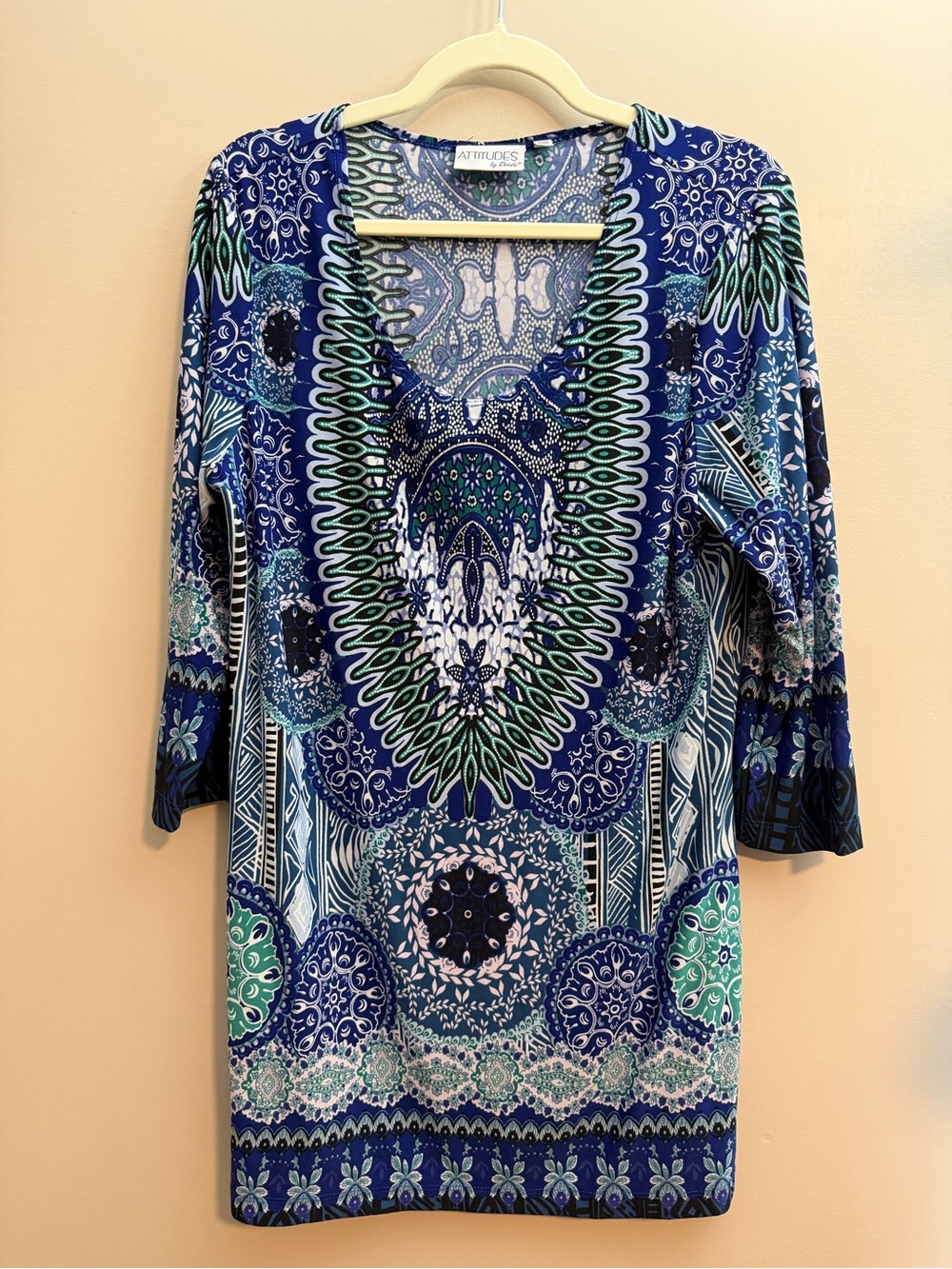 Attitudes by Renee navy blue and green paisley dress